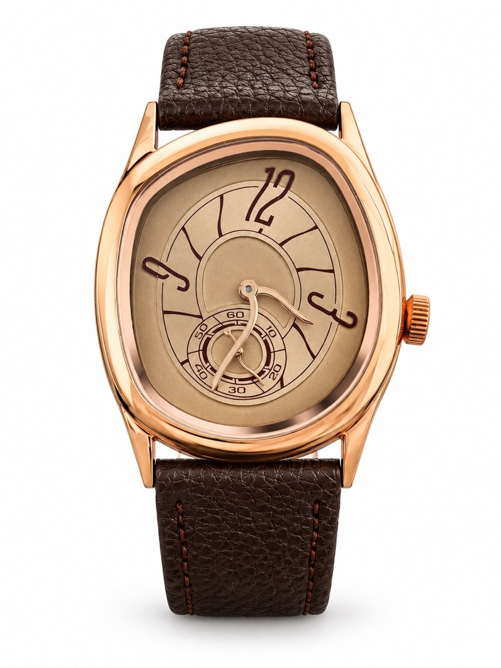 Rose Gold Tonneau Watch Brown Strap Vintage Inspired